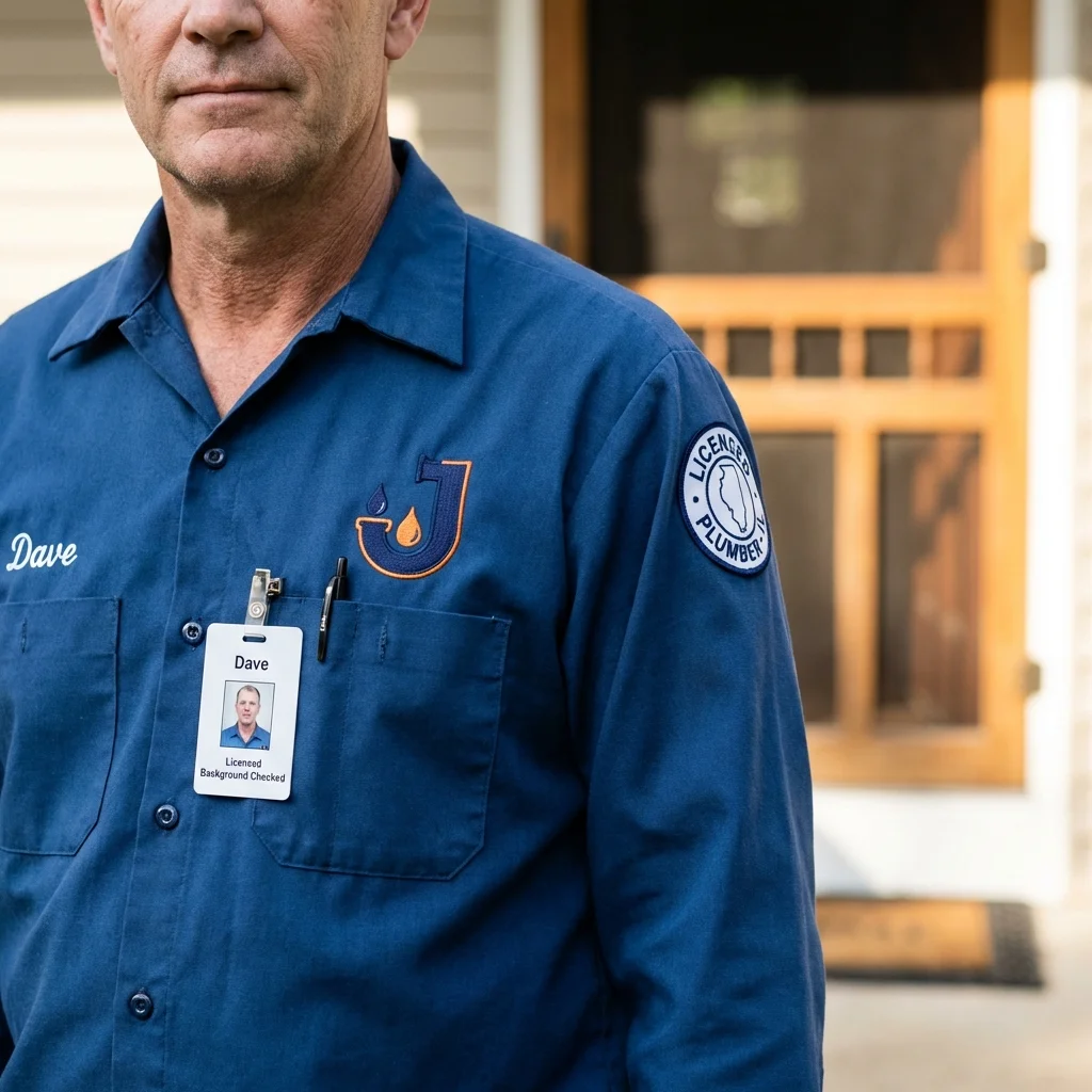Licensed plumber showing ID badge in Orrville, OH