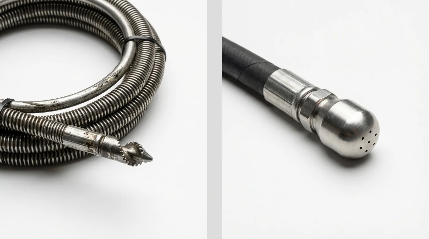 Drain snake cable and hydro jetting nozzle used for drain cleaning in Orrville, OH