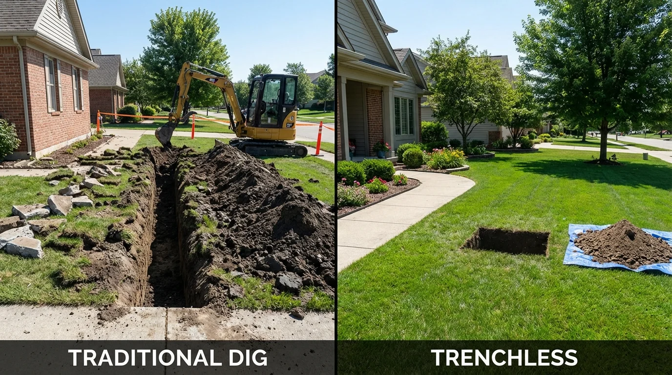 Trenchless sewer repair with minimal yard damage versus traditional excavation in Orrville, OH